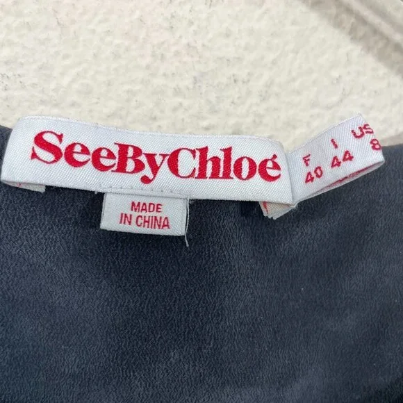 See By Chloe Size US 8 100% Silk Gray Tie Waist Dress Lined Sleeveless Flawed! - Picture 4 of 10